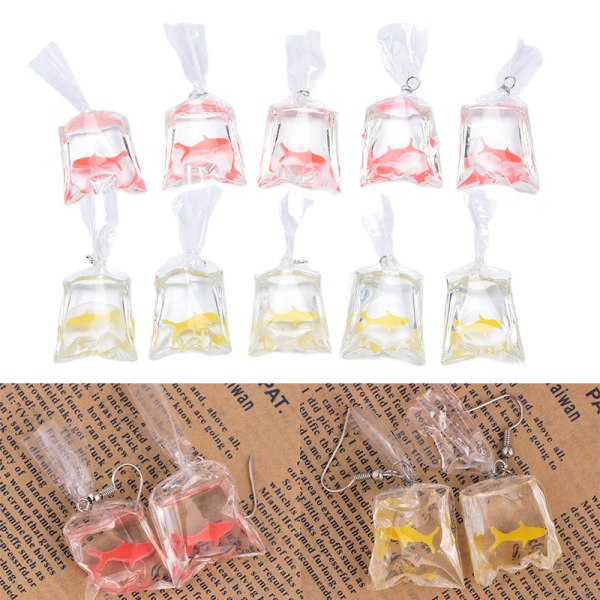 10 st Harts Transparent Goldfish Water Bag Charms Pendant DIY J Red
