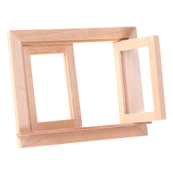 1/12 Dollhouse Miniature Wood 2-Window Window Frame DIY Furniture