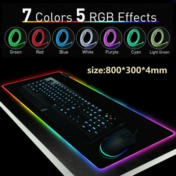 Stor RGB färgglad LED-belysning musmatta 800*300mm