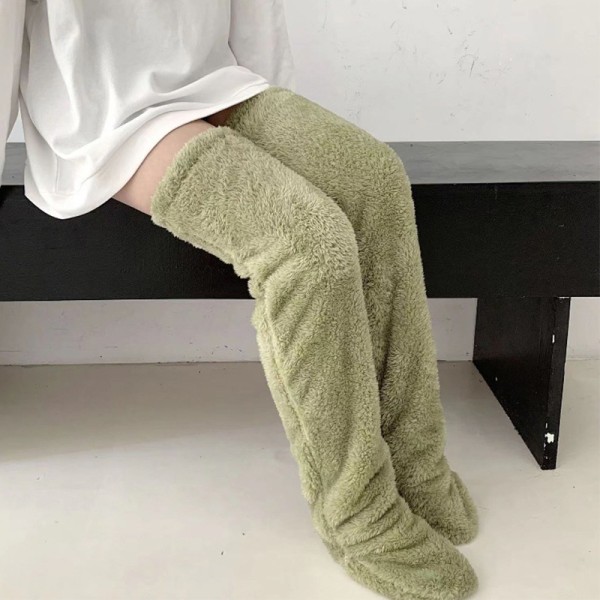 Over Knee High Fuzzy Long Socks Plyschstrumpor Benvärmare Blue