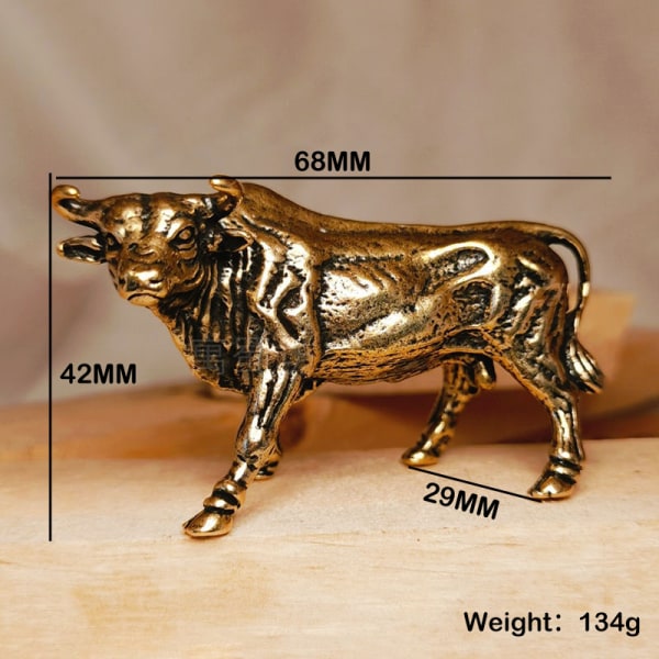 Brass Bull Vintage Ornament Copper Cow Statue Mascot Ornament B