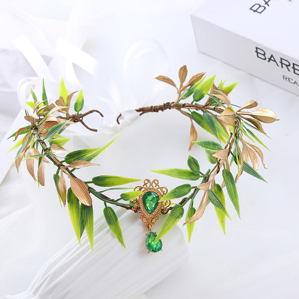 Fairy Leaf Rhinestone Pannband Elf Princess Headpiece Bröllop