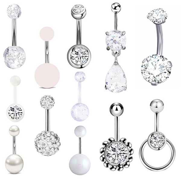 12st/ set Crystal Belly Button Ring Mode Kvinna Navel Body Pi White