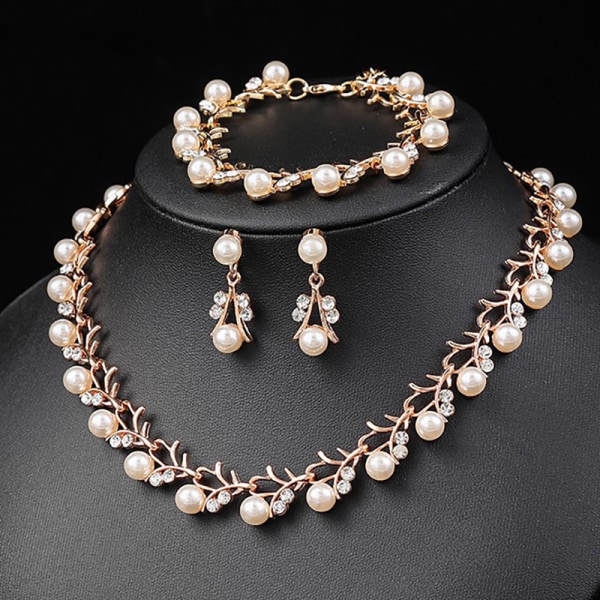 Bride Pearl Crystal smycken uppsättningar eleganta halsband örhängen A4