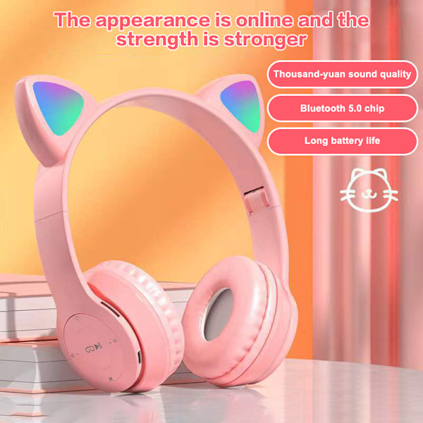 e Kattöron Bluetooth-kompatibelt Headset med LED Trådlöst Headset Sky blue