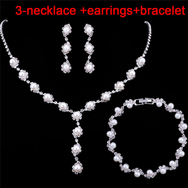 Brud bröllop smycken uppsättningar enkel kristall halsband örhängen bh Silver 3  necklace +earrings+bracelet