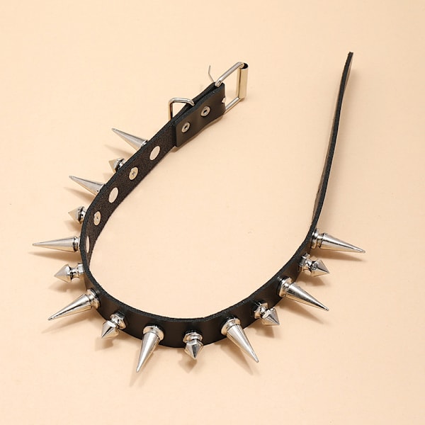 Long Spike Choker Punk konstläderkrage Goth Style halsband Black