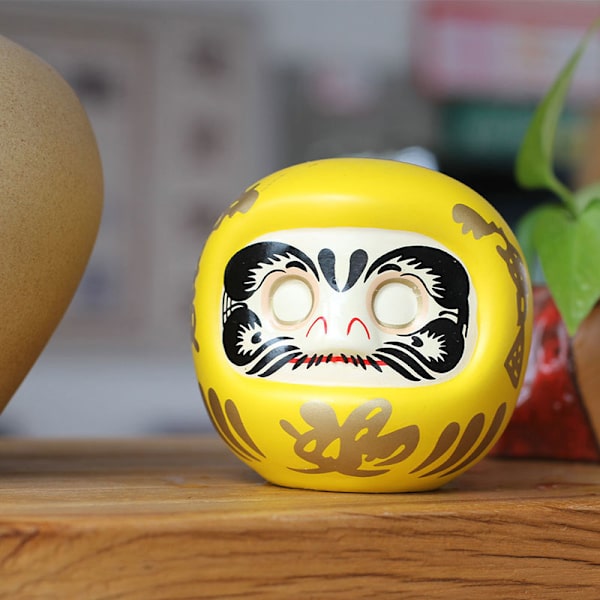 4 Inch Daruma Doll Lucky Cat Fortune Ornament Yellow