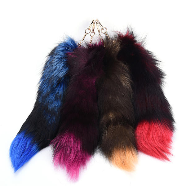 Stor Fox Tail nyckelring päls tofs bil nyckelring väska Charm 4 Co Purple