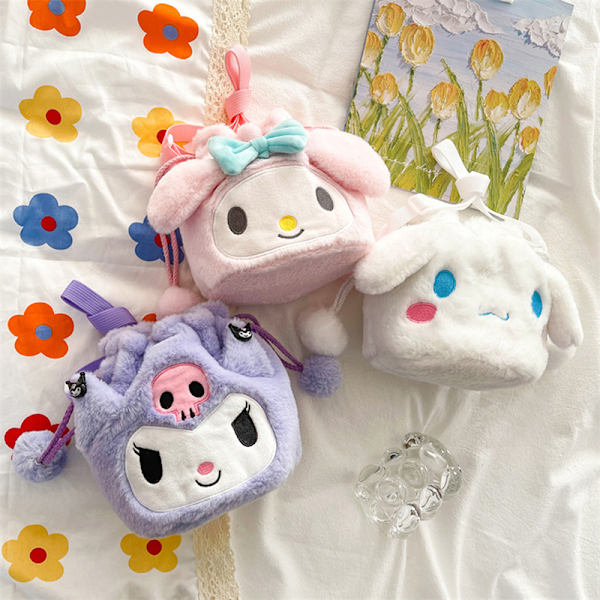 Plysch Sanrio-väska Kuromi Melody Cinnamoroll fylld ryggsäck Purple