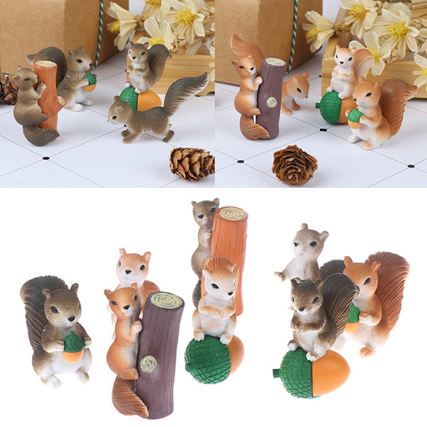 4 st Ekorrfigurer Miniatyrer Fairy Garden Moss Present Res Gray