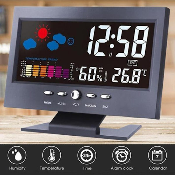 LCD färg Digital bakgrundsbelysning Snooze Alarm Clock Väderprognoser