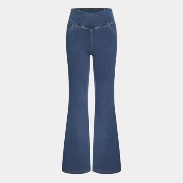 Stretchy stickade flare jeans med hög midja för kvinnor Black M