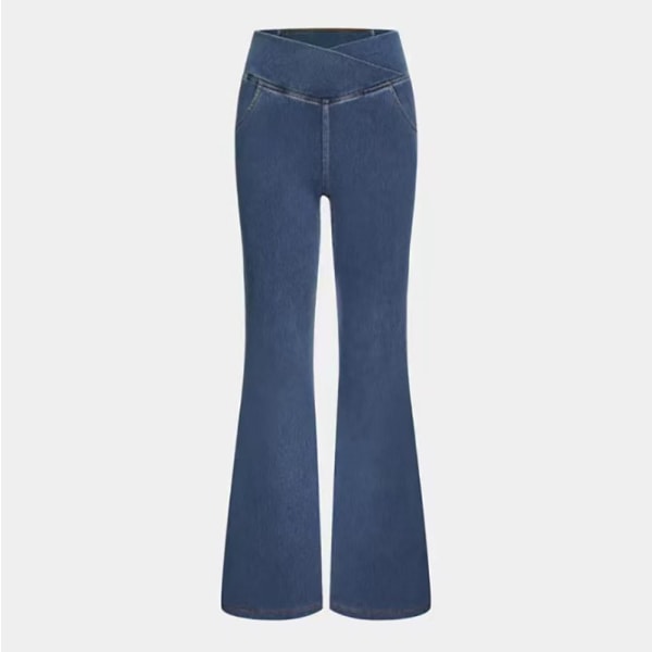 Stretchy stickade flare jeans med hög midja för kvinnor Denim Light Blue M