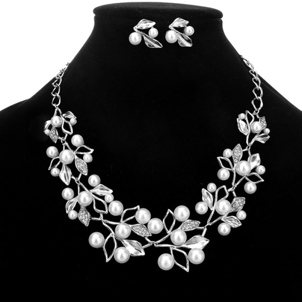 Bride Pearl Crystal smycken uppsättningar eleganta halsband örhängen A5