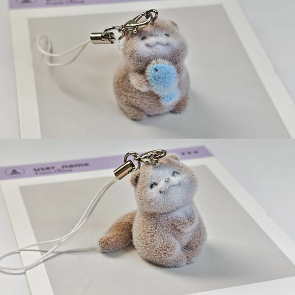 Härlig 3D Flockad Utter Hänge Nyckelring Ryggsäck Charm Mode A1