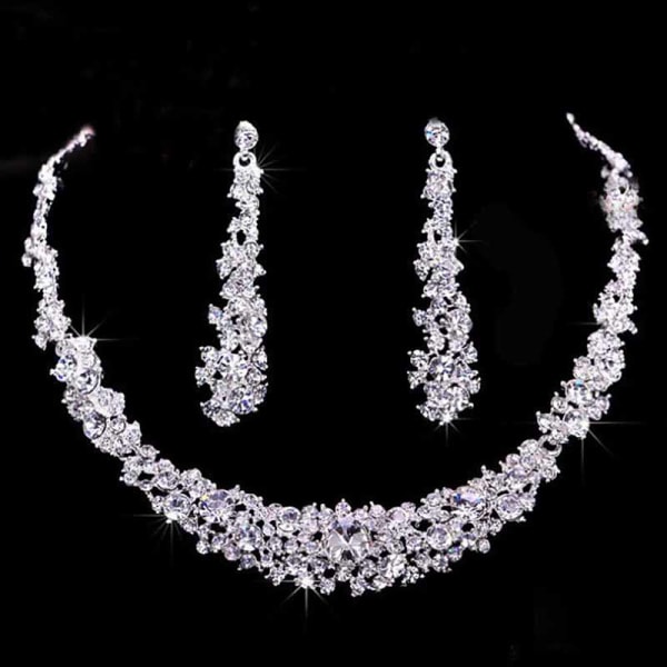Kvinnor Rhinestone Crystal Collar Halsband Örhängen Bröllopsfest White