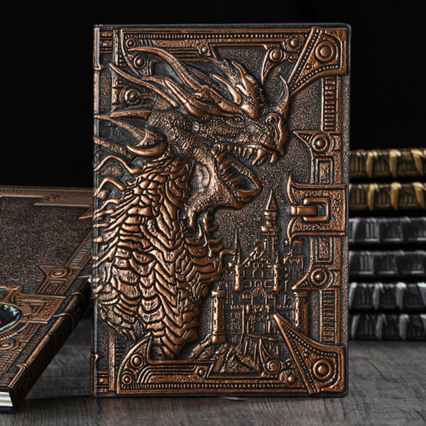 3D Dragon A5 Notebook Retro Pu-präglat anteckningsblock Bronze