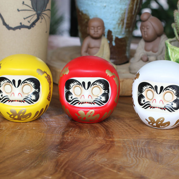 4 Inch Daruma Doll Lucky Cat Fortune Ornament Yellow