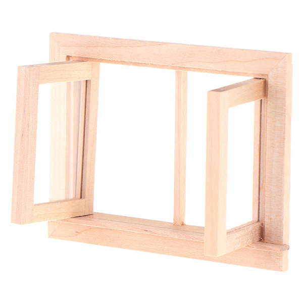 1/12 Dollhouse Miniature Wood 2-Window Window Frame DIY Furniture