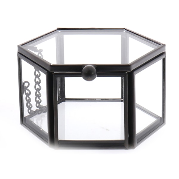 Geometrisk glas smyckeskrin Smycken Organisera Hållare Ring Box Black