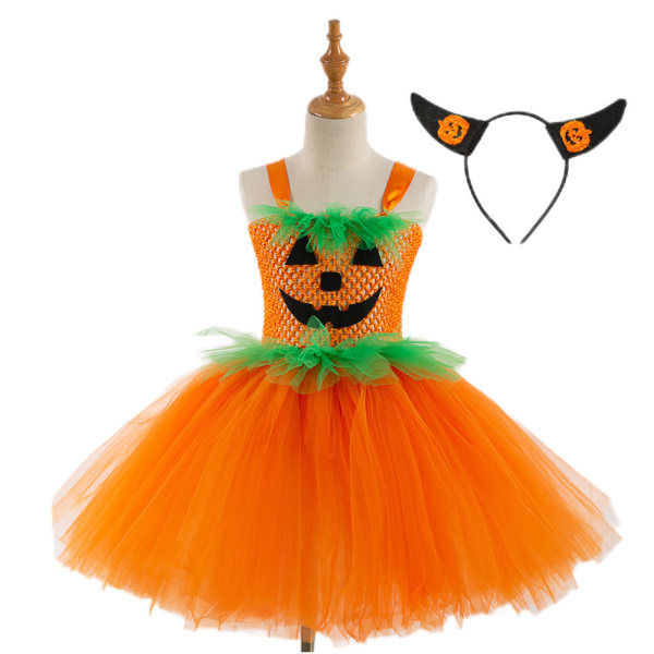 Halloween Barnkläder Pumpa Head Net Gaze Girl Skirt Orange M