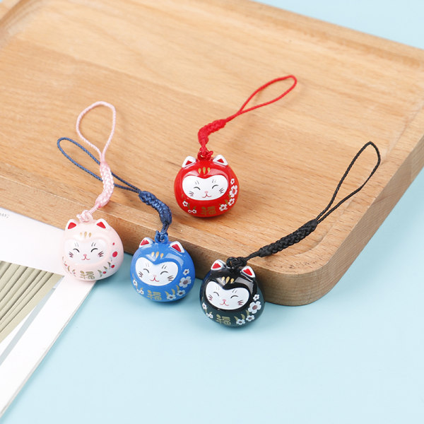 Tecknad Japan Lucky Cat Nyckelring Maneki Neko Trinkets Car Bag P Black