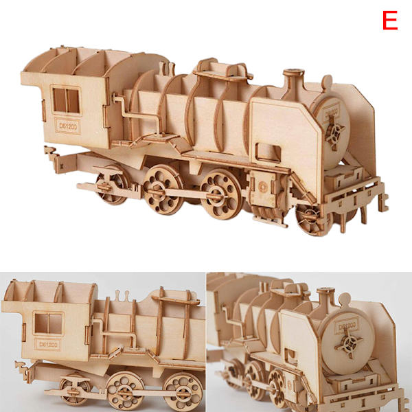 3D träbil djur pussel pussel Woodcraft Kit leksak DIY Self-A E