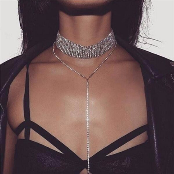 Mode kvinnor nyckelben halsband Rhinestone hänge kedja choker Gold