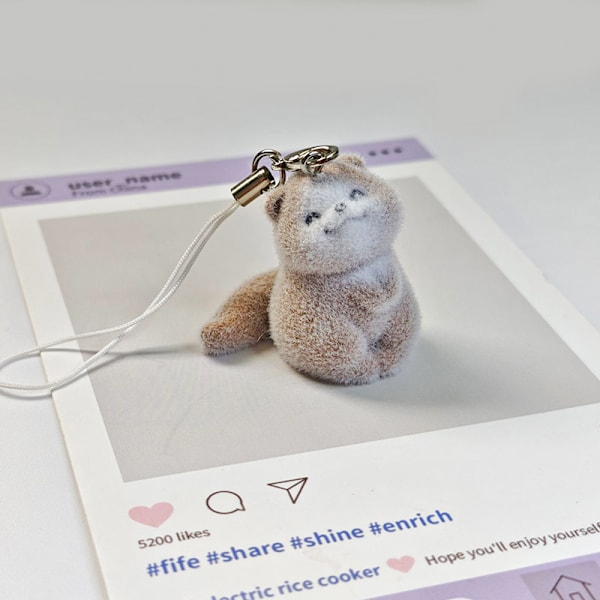 Härlig 3D Flockad Utter Hänge Nyckelring Ryggsäck Charm Mode A3