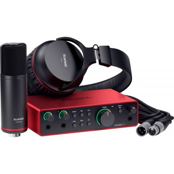 Focusrite SCARLETT4-STUDIO - 2I2 Studio Audio Interface - 2 in/2 out USB-C med mikrofon, hörlurar &amp; Tillbehör