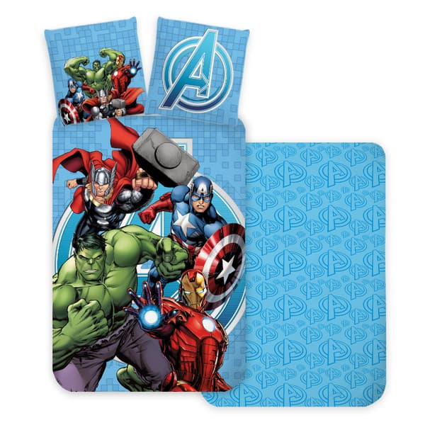 Avengers blå påslakanset 140×200 cm, 70×90 cm