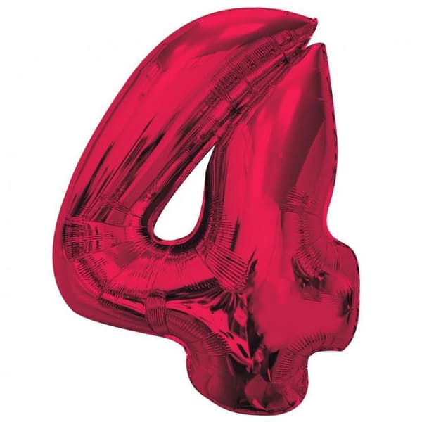 Number Red 4 Folieballong 92 cm