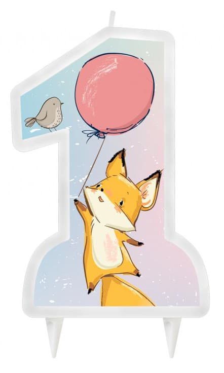 First Birthday Fox, födelsedagstårtljus 13 cm