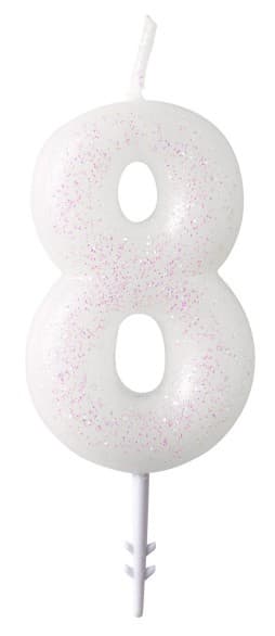Vit glittrande ljus i form av åtta 6,5 cm
