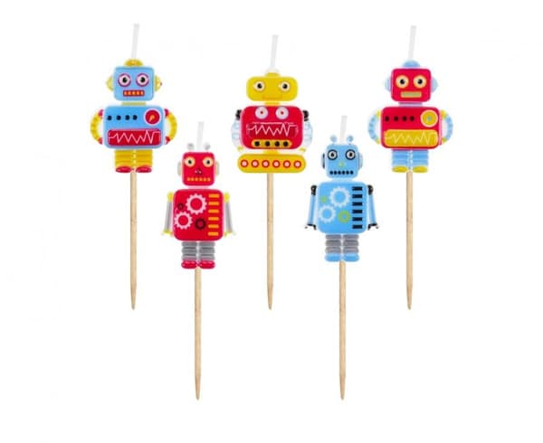 Robot tårtkrona, set med 5 ljus