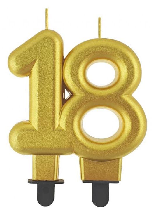 Guldfärgad tårtljus nummer 18, 8 cm