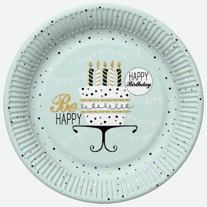 Colour Mint Happy Birthday papperstallrikar 8-pack 22,7 cm