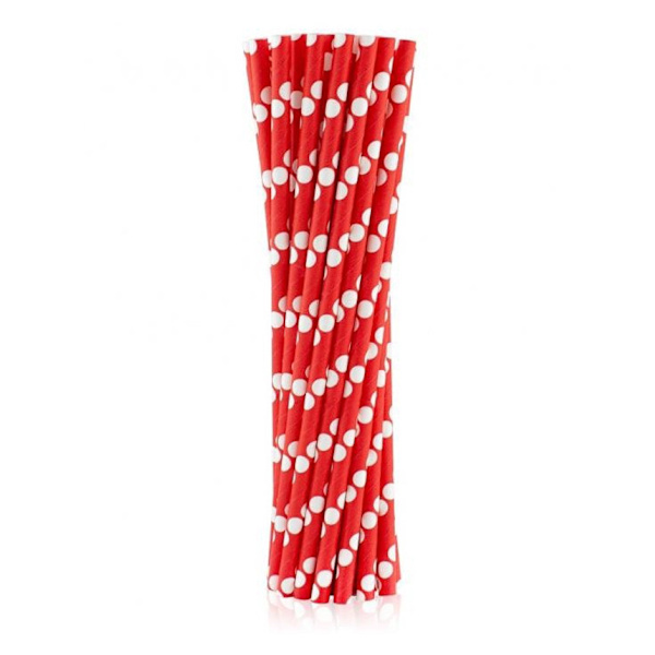 Röda papperssugrör med prickar, 24-pack