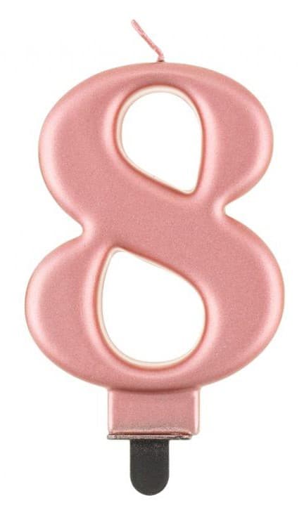 Siffertårtljus nummer 8 i roséguld