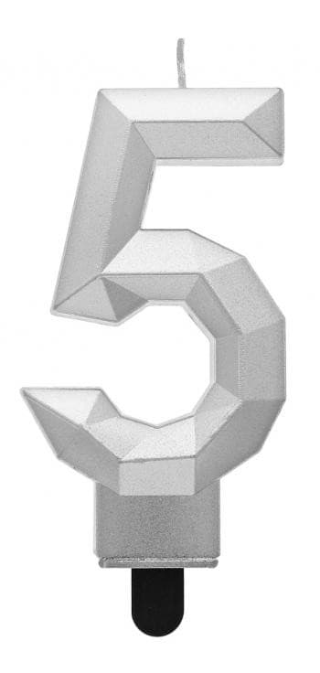 Siffertårtljus nummer 5 i metallisk silver