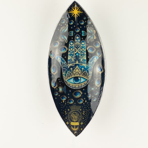 Emaljerad Rökelseskål - Aluminum - Blå Hamsa
