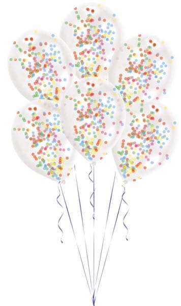 Färgglada konfettifyllda ballonger, 6-pack 27,5 cm