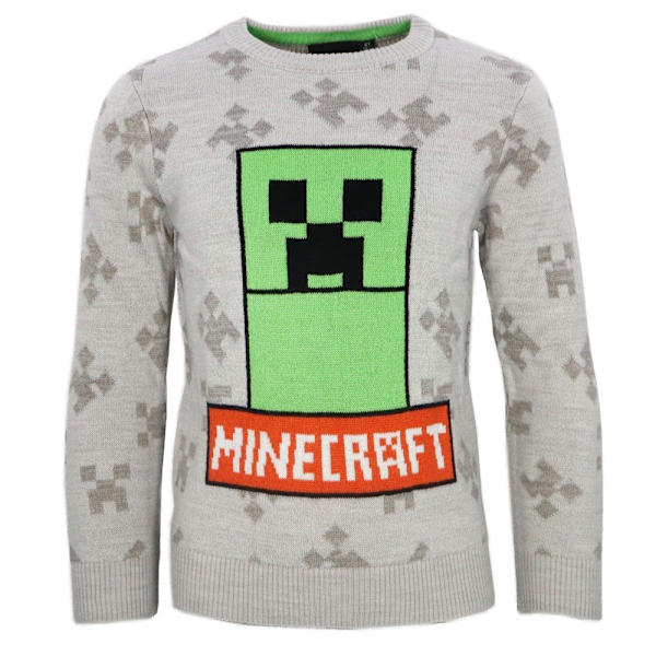 Minecraft grå barnstickad tröja 10 år