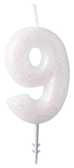 Vit glitterljus 9, 6,5 cm