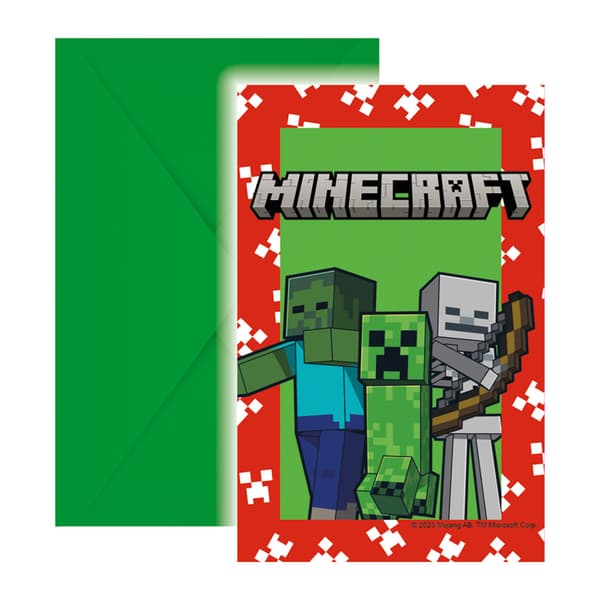 Minecraft gröna inbjudningskort 6-pack FSC