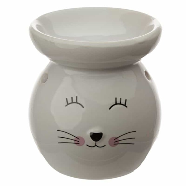 Katt Aromalampa i Keramik Vit