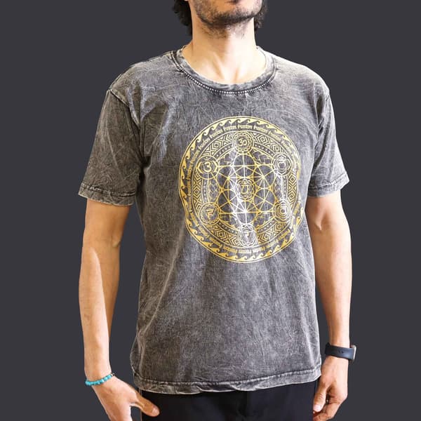 Stentvättad T-shirt (M) - Chakra - Mörkgrå