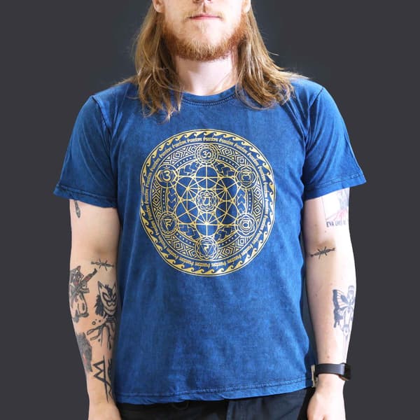Stentvättad T-shirt - Chakra - Blå L