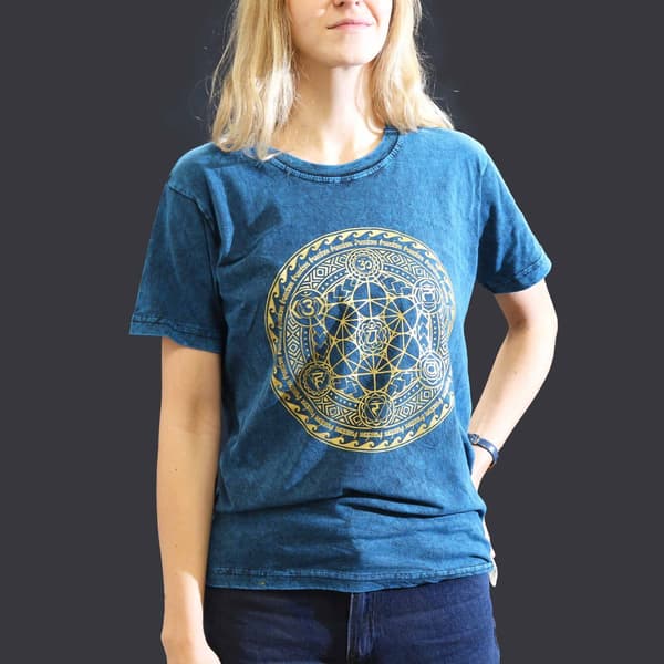 Stentvättad T-shirt - Chakra - Blå S